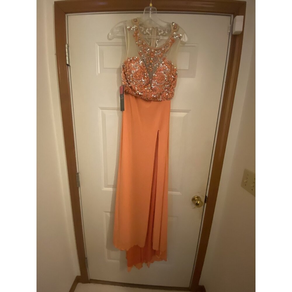 New Embellished Two Piece Beaded Coral Evening Gown by Alyce. Size 6. Coral